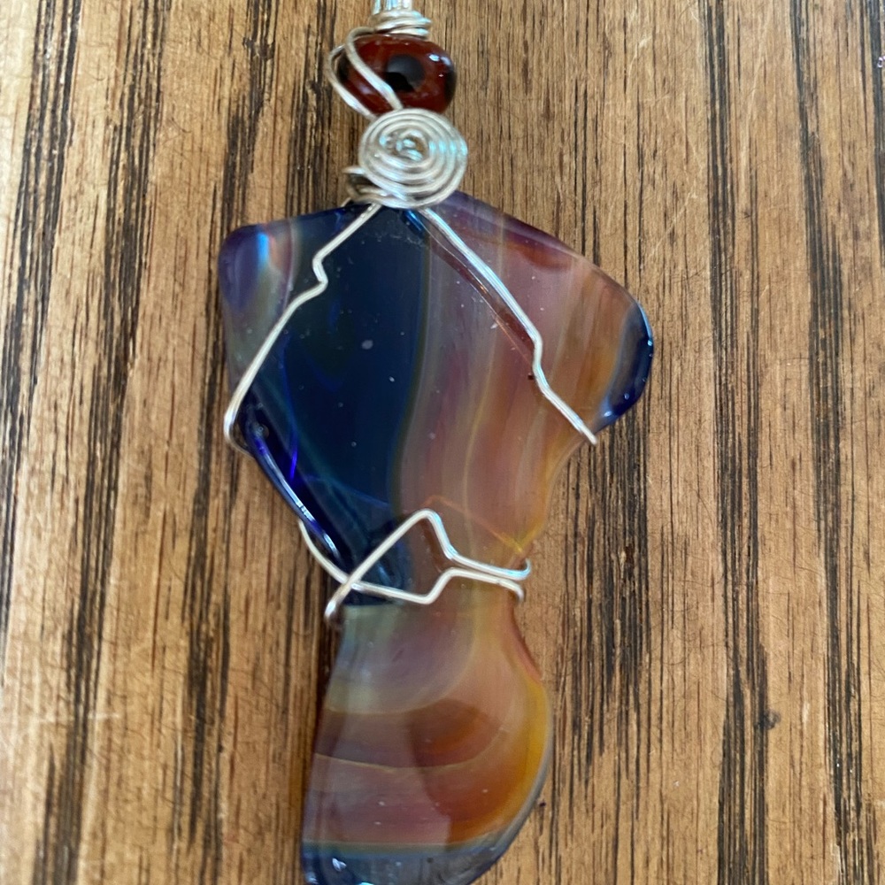 Wire Wrapped Artisan Blown Glass Pendant